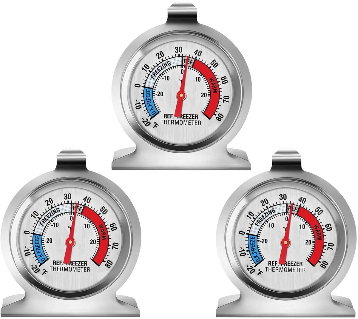 Koelkastthermometer - Vriezer meter - Voedsel bewaren - Geen batterij nodig - 3 stuks - Zilverkleurig