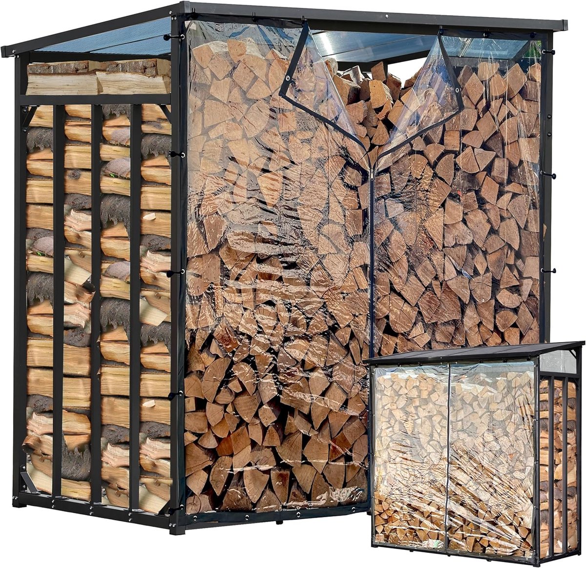 Houtopslag Rek - Brandhout Opslag - Droog Houden - Met Weerbescherming - 185x70x185 cm - Antraciet