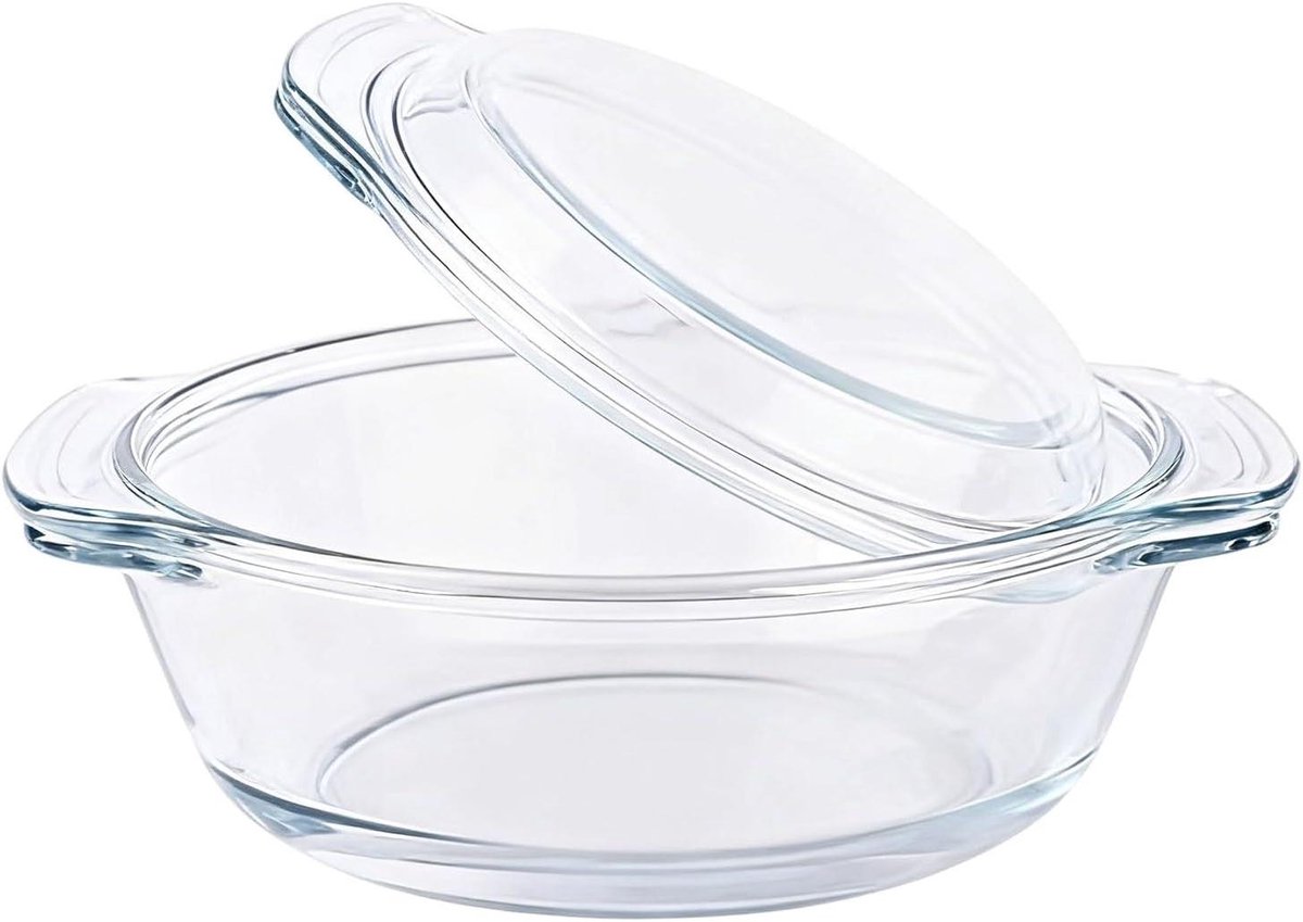 Glazen Braadpan - Ovenschaal Deksel - Brood Bakken - Gelijkmatige Warmte - 07 Liter - Transparant