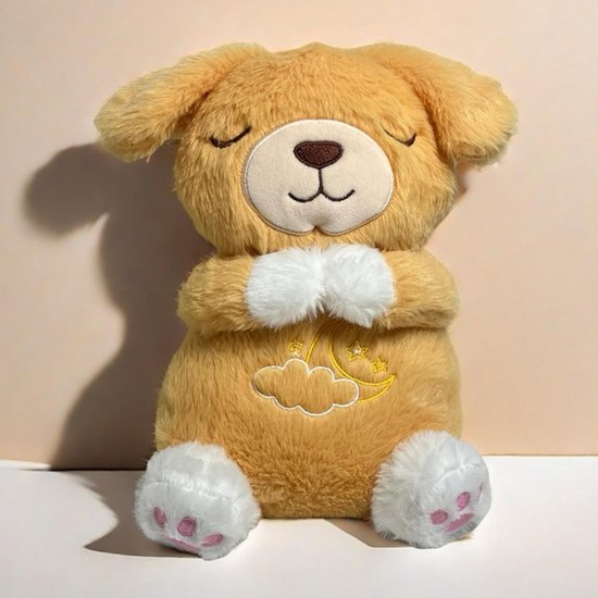 Ademend Knuffeldier - Rustgevende Pluche - Slaap Gemoedelijk - Licht en Geluid - 30x25x16 cm - Geel — afbeelding 2
