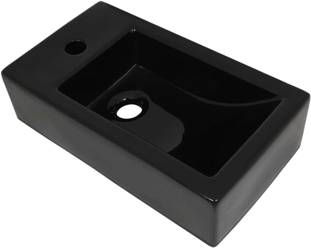Wastafel Keramiek - Fontein Badkamer - Badkamer Inrichten - Bovenbouw Model - Rechthoekig - Zwart