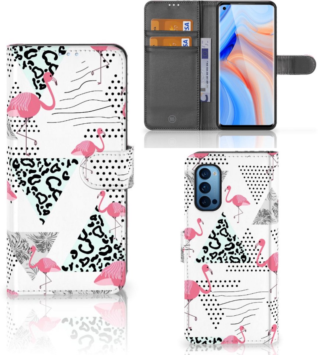 OPPO Reno 4 Pro 5G Telefoonhoesje met Pasjes Flamingo Triangle