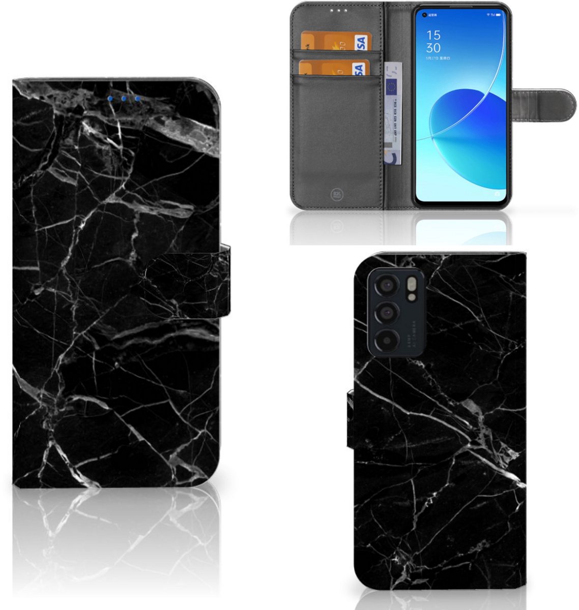 OPPO Reno6 5G Bookcase Marmer Zwart - Origineel Cadeau Vader