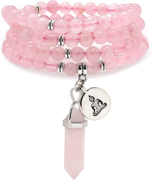Natural 108 Mala Beads Bracelet Mindfulness Necklace Yoga Buddha Zen Pendant and Reiki Quartz Hexagonal Prism Pendant — afbeelding 4
