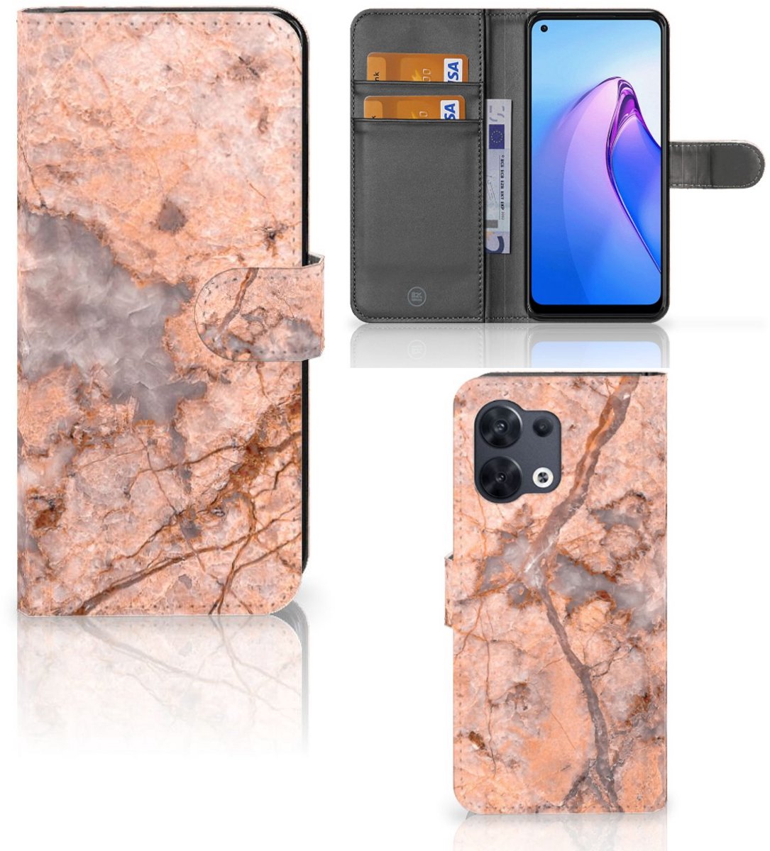 OPPO Reno8 Bookcase Marmer Oranje