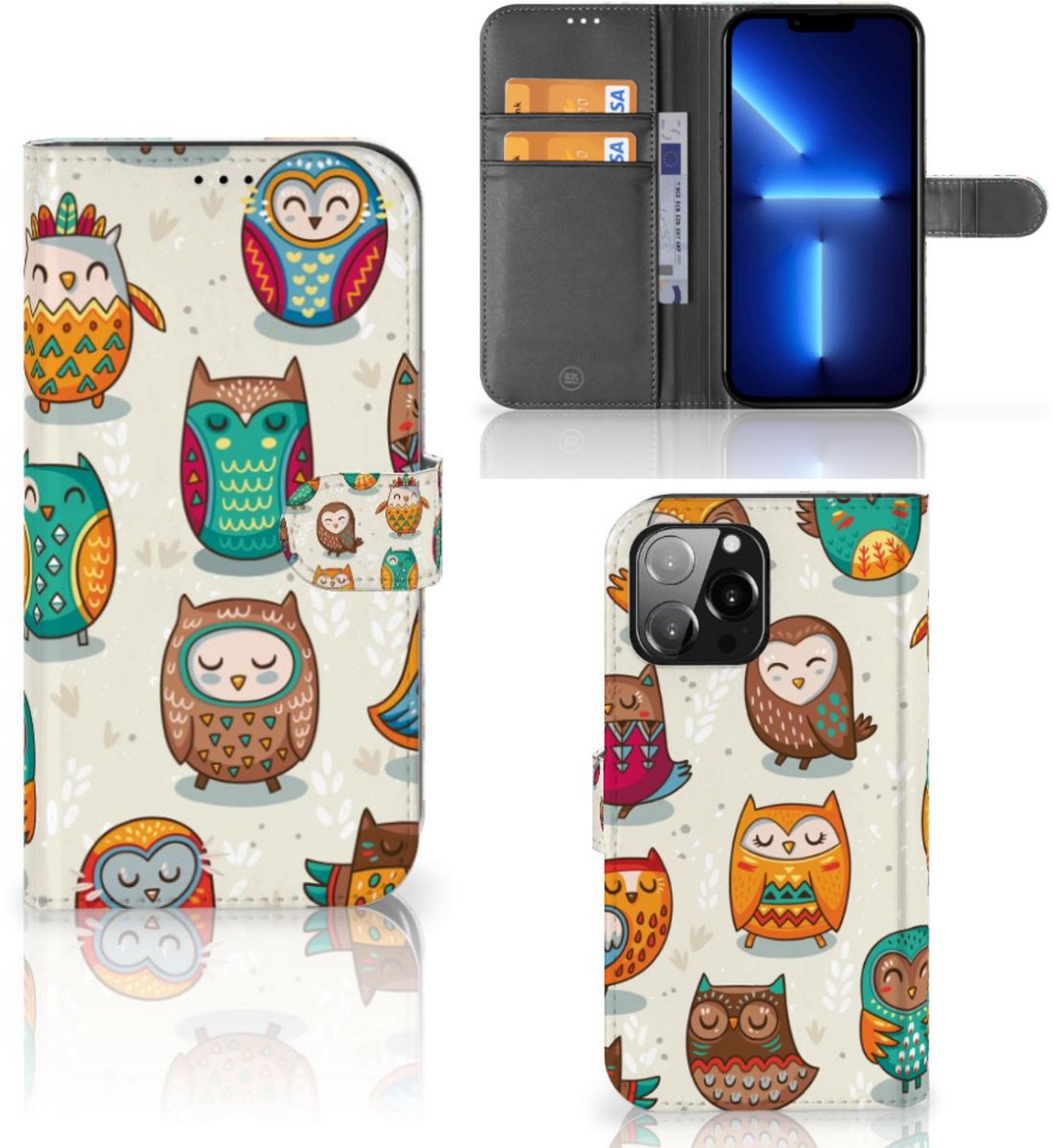 iPhone 13 Pro Max Telefoonhoesje met Pasjes Vrolijke Uilen