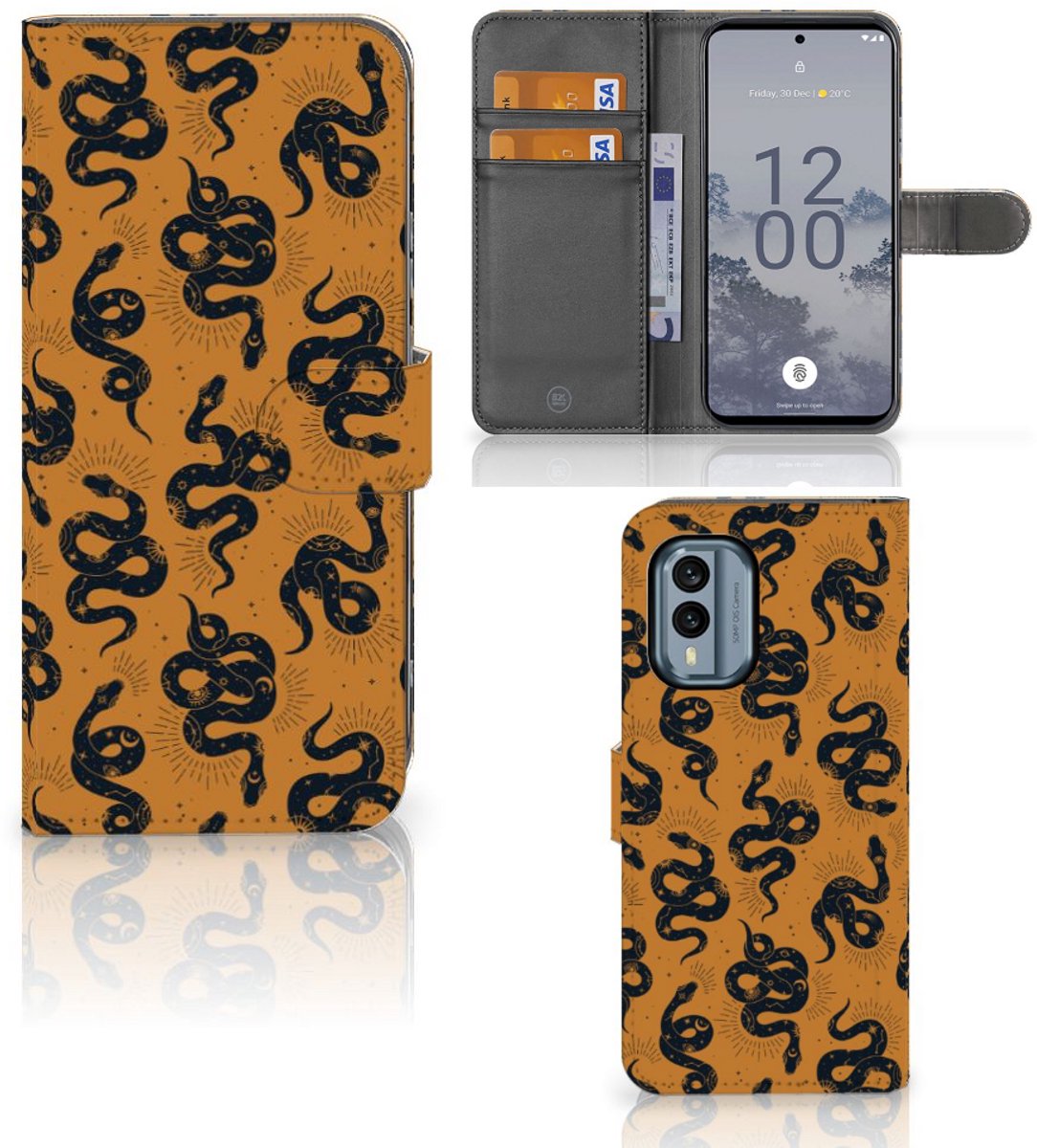 Book Case voor Telefoonhoesje met Pasjes voor Nokia X30 Snakes