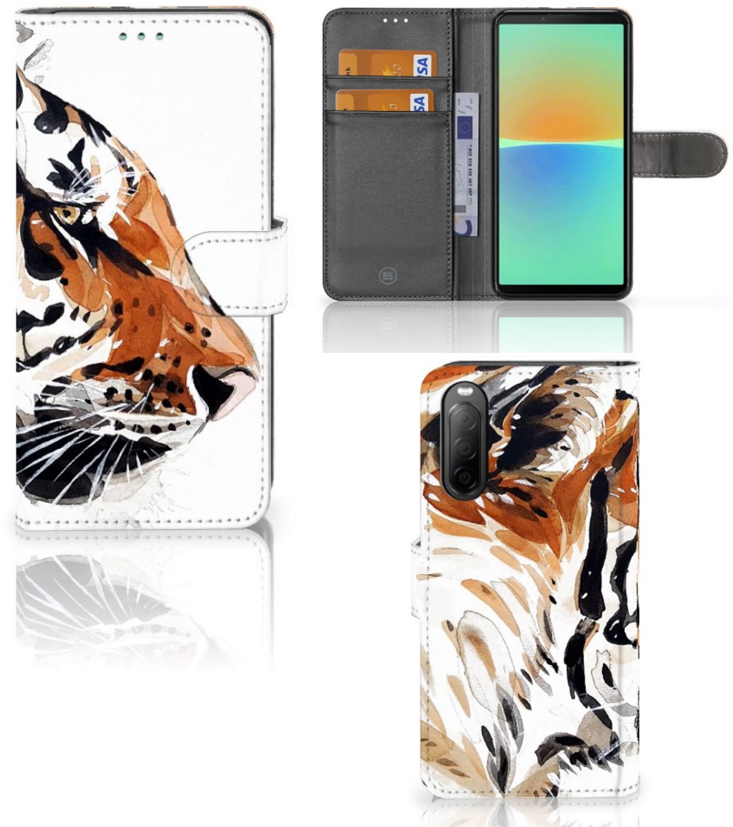 Book Case voor Hoesje Sony Xperia 10 IV Watercolor Tiger