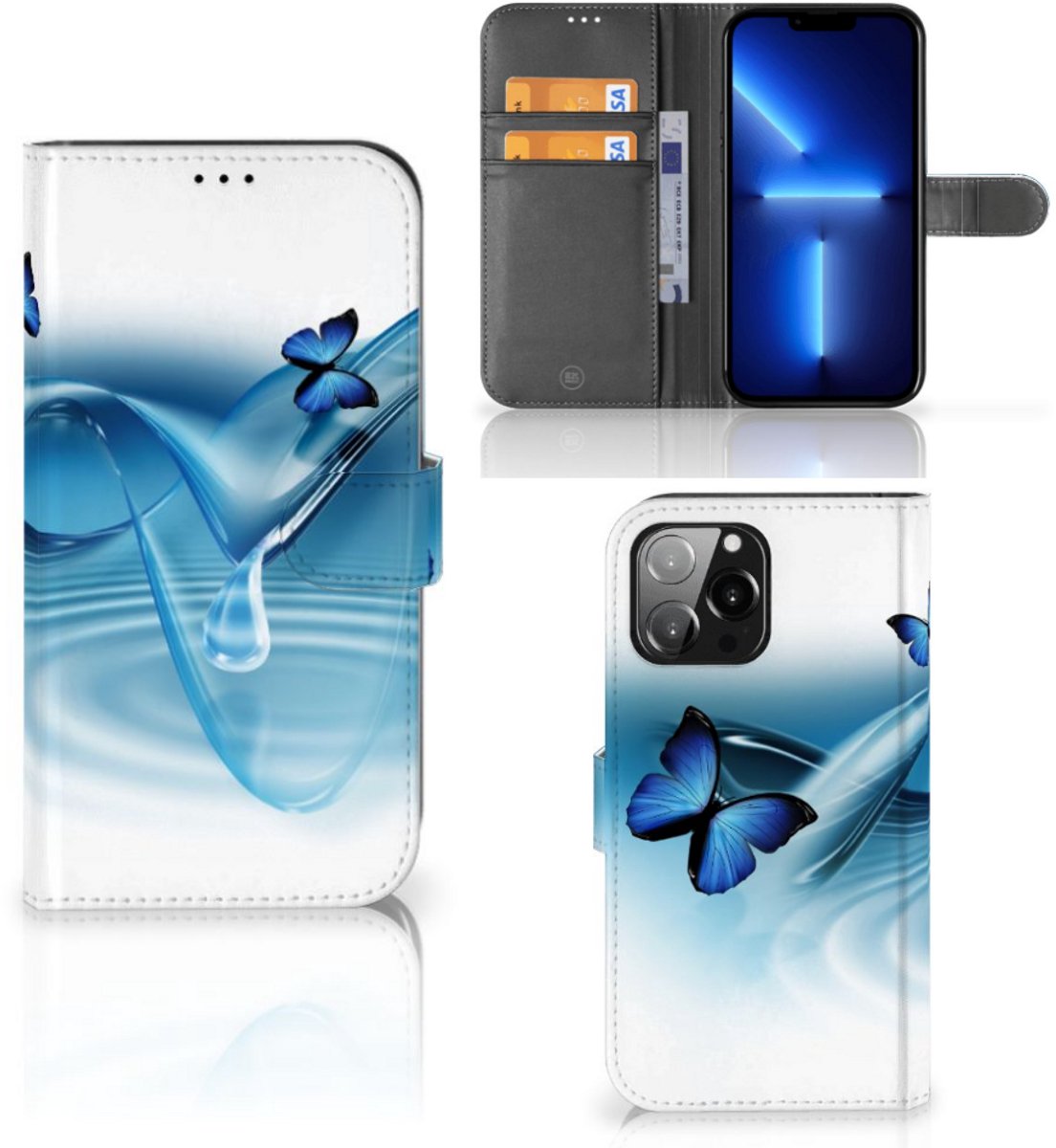 Boekhoesje voor iPhone 13 Pro Max Telefoonhoesje met Pasjes Vlinders