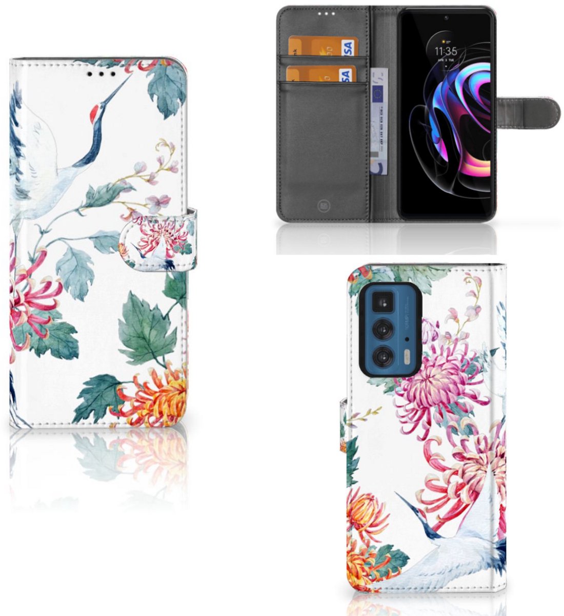 Motorola Edge 20 Pro Telefoonhoesje met Pasjes Bird Flowers
