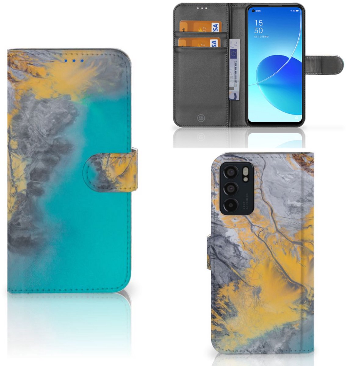 OPPO Reno6 5G Bookcase Marble Blue Gold