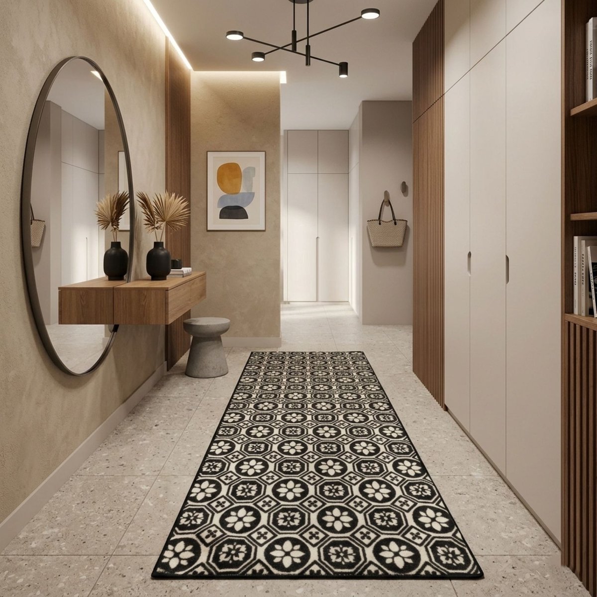 Floordirekt Tapijtloper - Vloerkleed - St. Asaph - Keukenloper - 80 x 250 cm - Zwart/Wit Antraciet