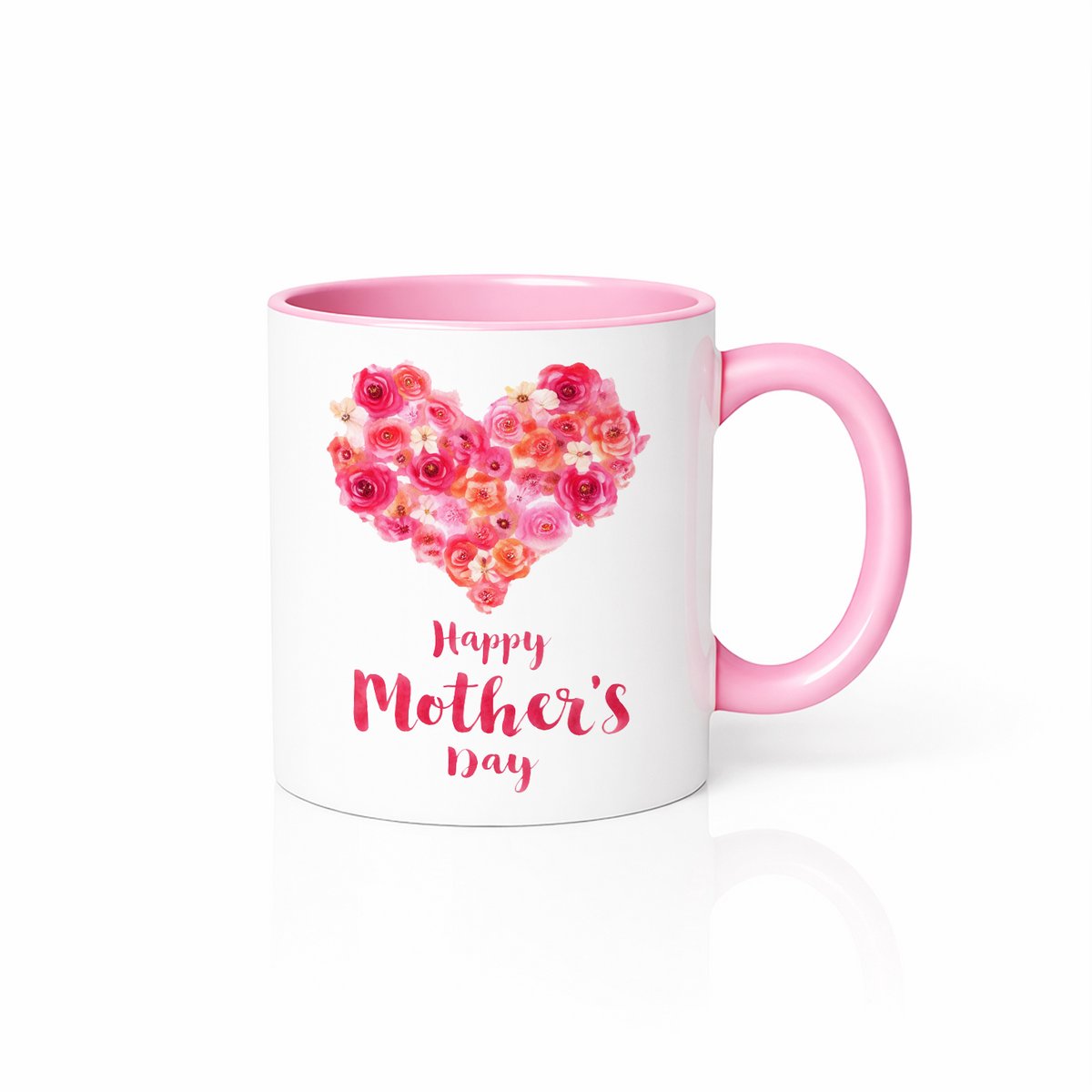 Elegant Moederdag Cadeau - Rozen Hart Grafisch - Lieve Moederdag Mok - Roze en Wit