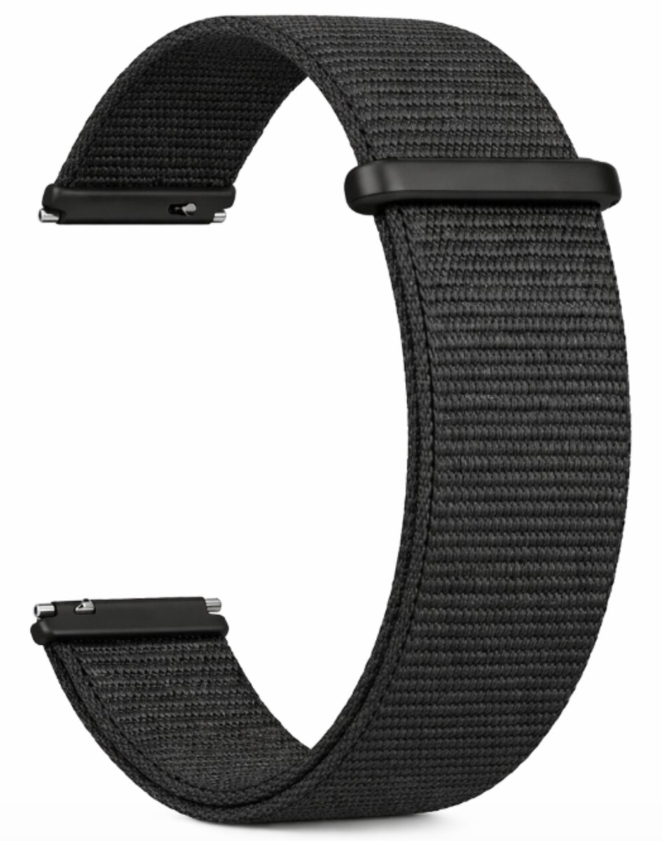 Kiraal - Premium Luxe Nylon Horlogebandje - Ademend Geweven Nylon - 20mm - Zwart - Smartwatch bandje - Universeel