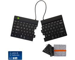 R-Go Split Break - Ergonomisch Toetsenbord & Vilten Etui - Bluetooth - Break software - QWERTY US - Draadloos - Zwart