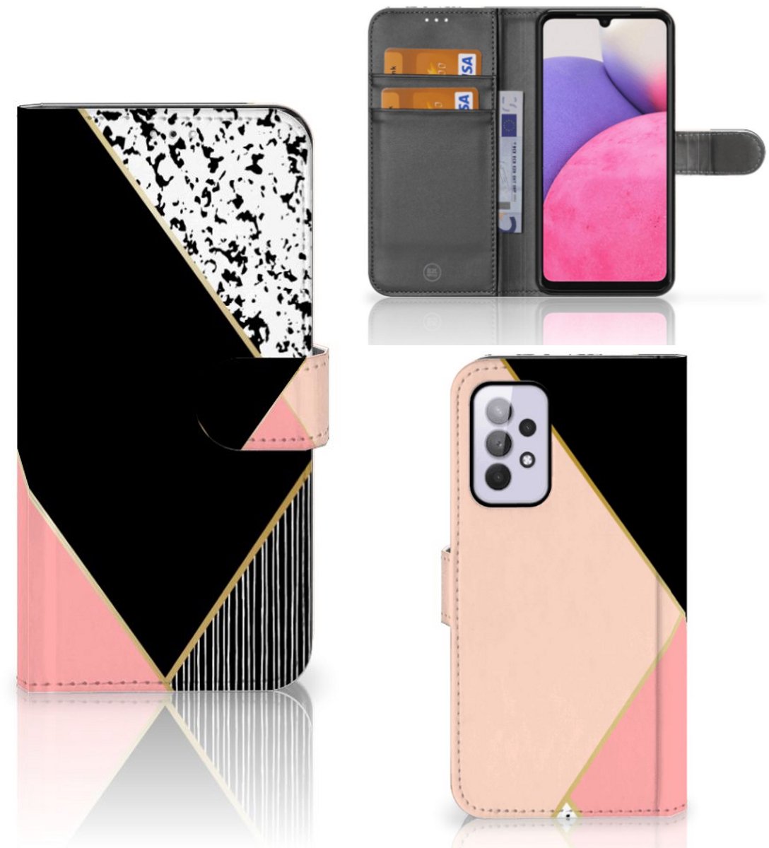 Samsung Galaxy A33 5G Book Case Zwart Roze Vormen