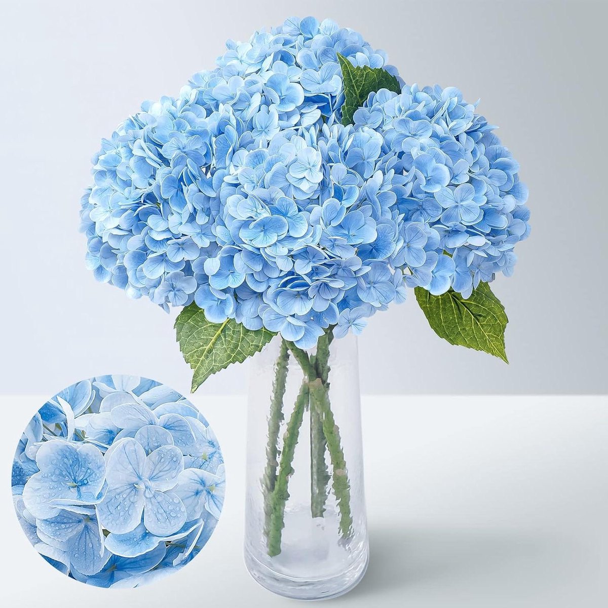 Kunsthortensia Blauw - Echt Aanvoelend - Woondecoratie - Latex Materiaal - 53 cm - Blauw