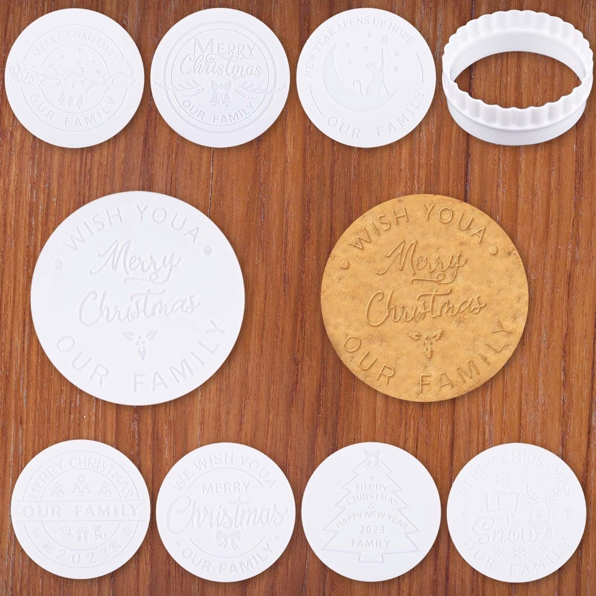 Cosensi - Kerst Cookie Cutters - 9Pcs Cookie Stempels - Perfect voor Bakken - Wit - Fondant en Cupcake Topper - Kerstkoekjes - Voor Feestdagen