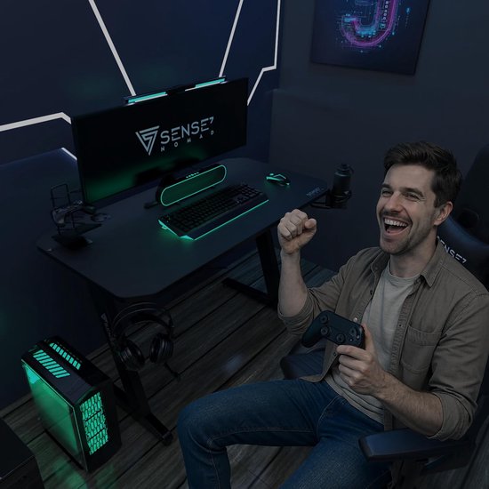 Gaming bureau - PC tafel werkstation - Productief werken gamen - Met accessoireshouders - 140 x 60 cm - Zwart — afbeelding 2