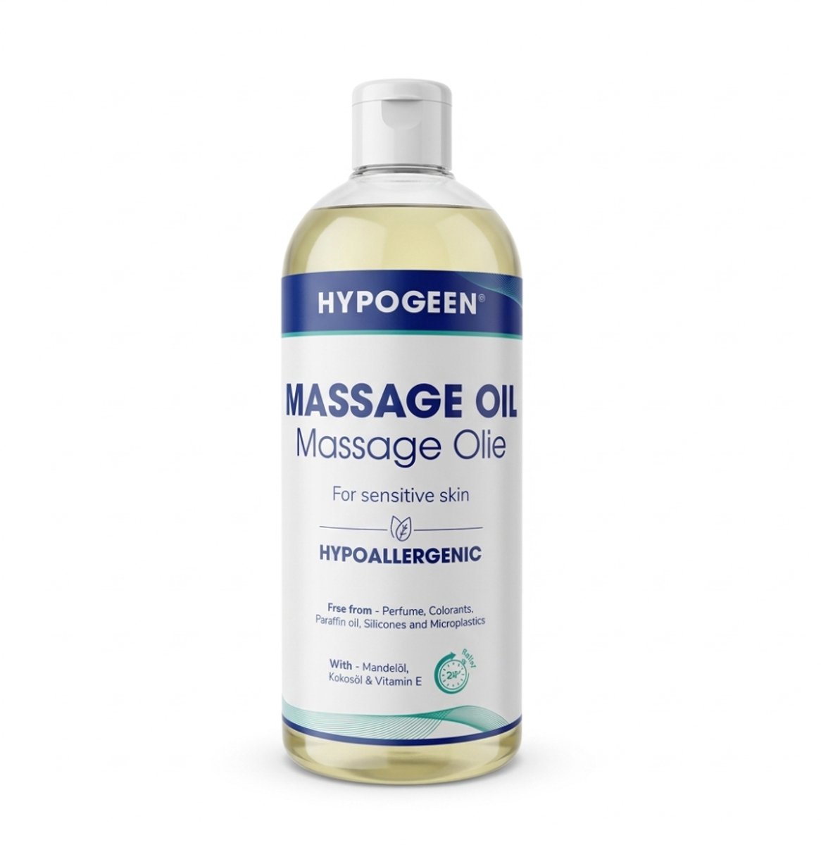 Hypogeen Massageolie 500ml - ook voor de overgevoelige huid - PH-neutraal - hypoallergeen - ontspannend effect voor alle soorten spierpijn - met amandelolie en kokosolie - natuurlijke massagelotion