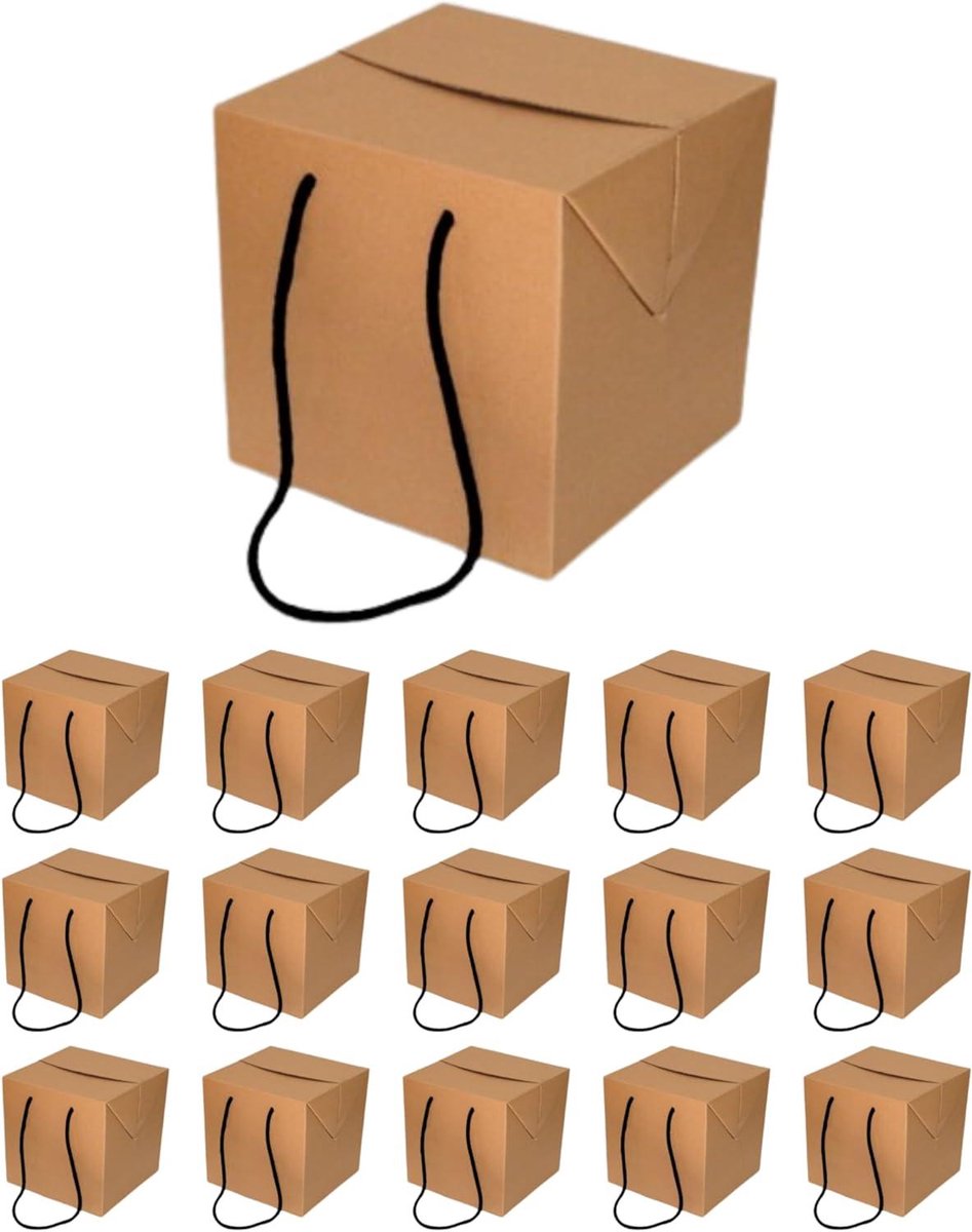 Kraft Papieren Dozen - Cadeauverpakking Opslag - Feestelijke Cadeaus Presenteren - Inclusief Zwarte Linten - 30x30x30 cm - Bruin