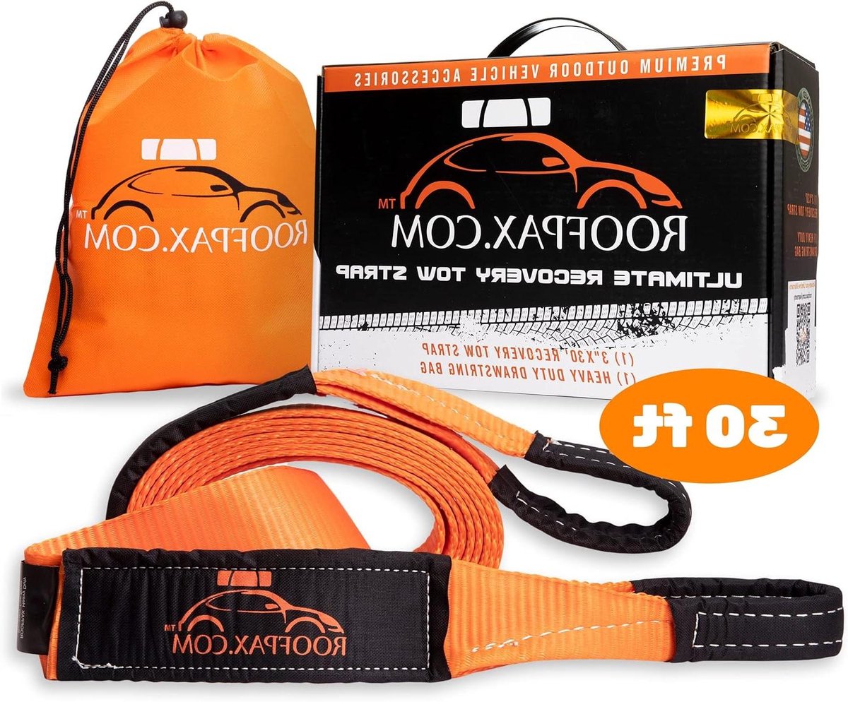 Trekband - Herstelriem Lierriem - Voertuigen Slepen - Drievoudig Versterkte Lussen - 76 cm x 91 m - Oranje Zwart