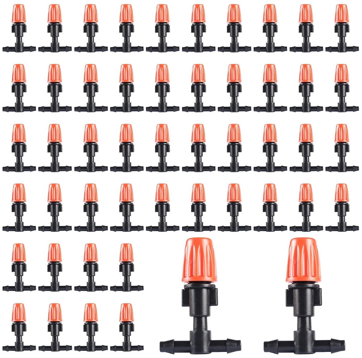 Sproeimondstukken - Druppelsprinklers Irrigatie - Planten Water Geven - Spuitgietproces Niet Verstopt - 50 stuks - Zwart Oranje