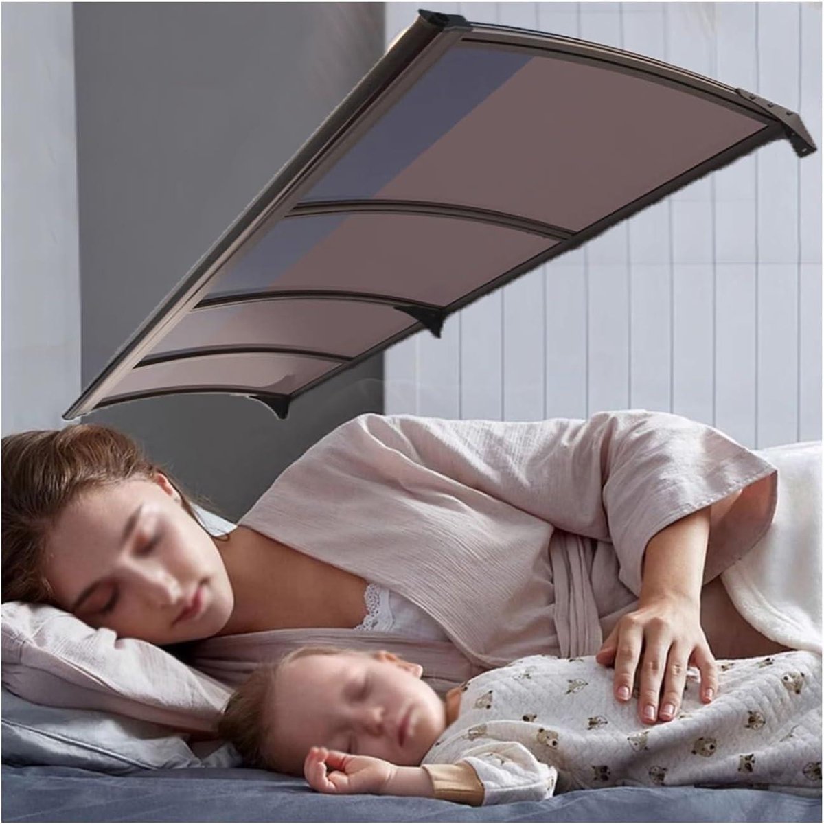 Deurluifel met goot - Veranda overkapping raamluifel - Entree beschermen - Zelfreinigende polycarbonaat afdekking - 100x180cm - Bruin