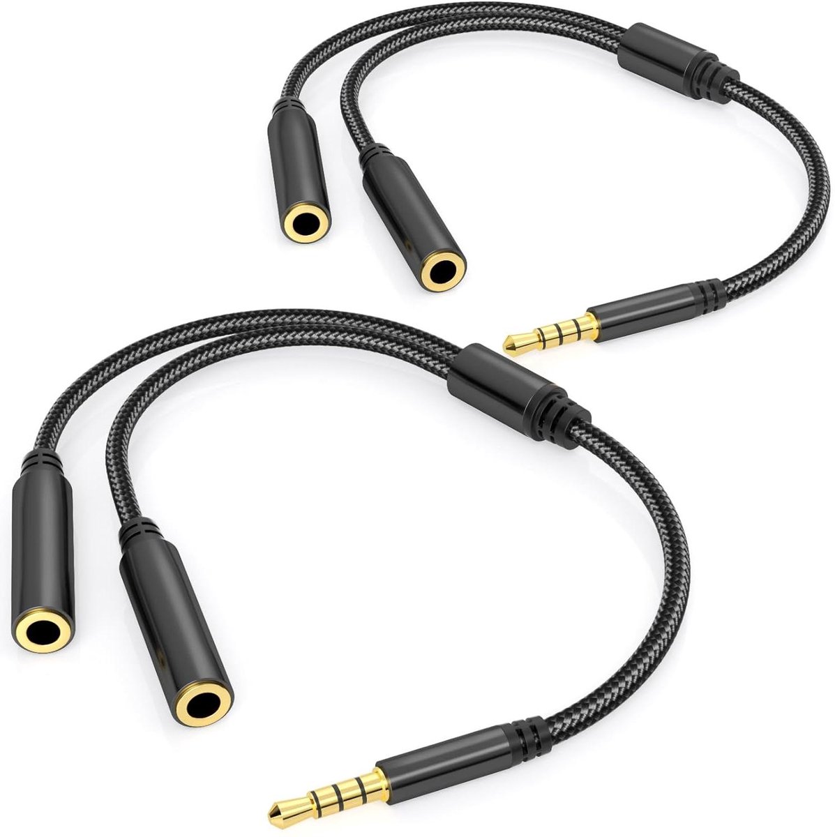 Hoofdtelefoon Splitter - Audio Adapter - Audio Delen - Microfoon en Geluid - 2 stuks - Zwart