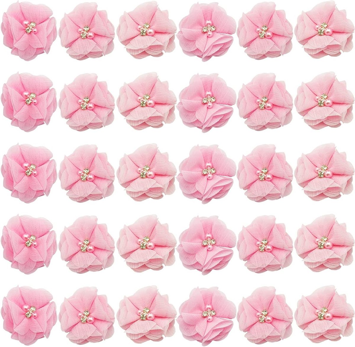 Chiffon Bloemen Applicaties - Stoffen Bloemen Versieringen - DIY Ambachtelijke Projecten - Handgenaaid met Parels en Strass