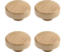 Wealrit 4 stuks ronde houten kastknoppen met schroeven, houten ladeknoppen, platte bovenkasthandgrepen voor dressoirkast (diameter: 1,5 inch)