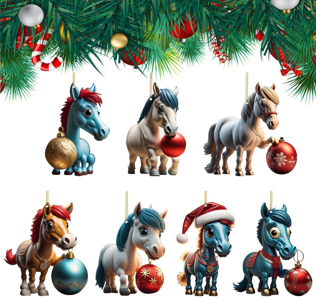Allecto - Kerstboom Paarden Hangers - Acryl Cartoon Decoratie Ornamenten