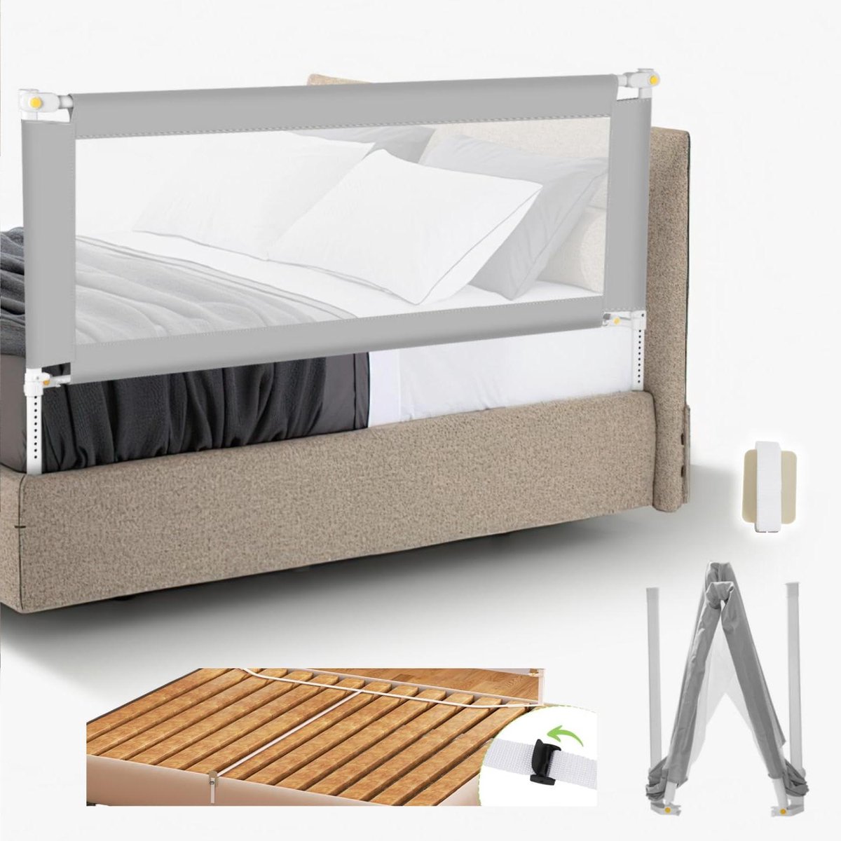 2-delige bedhekjes 180 x 68 cm kinderbedhekjes snelklap bedbeschermingshekjes voor kinderen, valbeveiliging boxspring inklapbaar montage luchtige valbeveiliging bed voor peuters baby, grijs