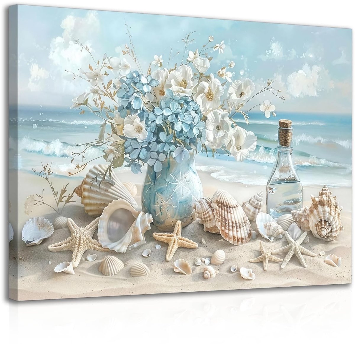 Cosensi - Canvas Wanddecoratie - Strandthema - Framed Ocean Beach Art - 12x16 inch - Decoratie voor Woonkamer en Badkamer - Kleurrijke Zeeschelpenset