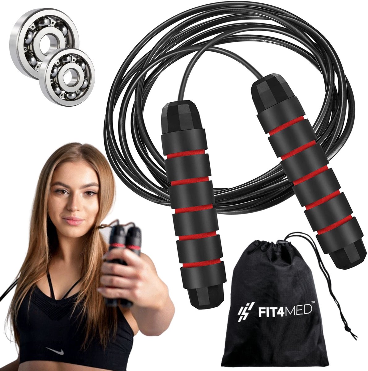 Mona Fit4Med Serie - Stalen Skipping Rope - 3m - EVA Handgrepen - Verstelbaar