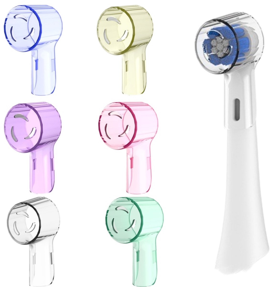 6 stuks-Beschermkap voor tandenborstelkop - Beschermkap voor elektrische tandenborstelkop - Stofkap - Geschikt voor Oral-Bio elektrische tandenborstels - Voor op reis en thuisgebruik - Transparant - Roze - Blauw - Groen - Geel - Paars - 2*2*4 cm
