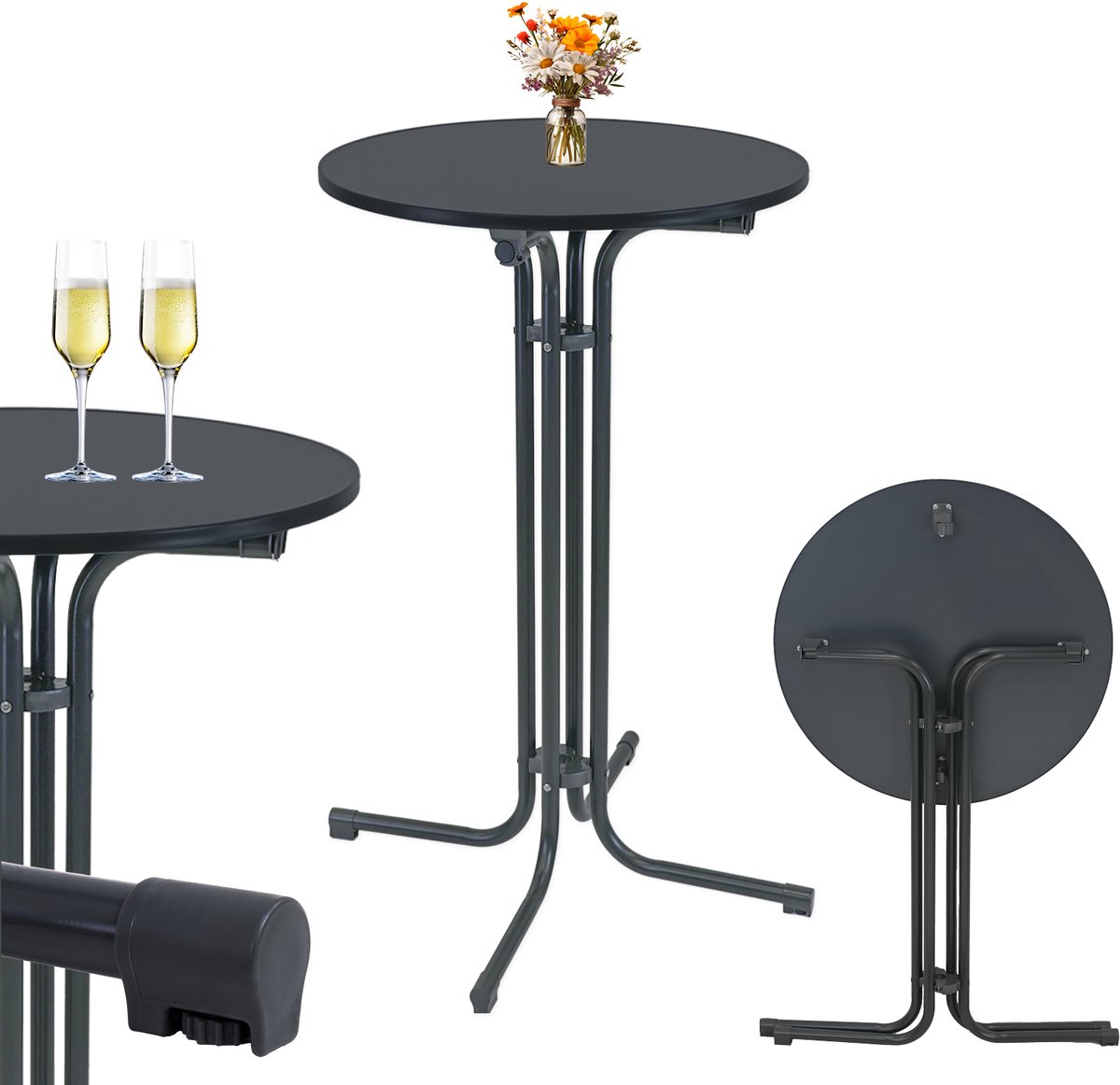 Klapbare bartafel Ø 70 cm hoogte 110 cm stalen gastentafel Feesttafel Bistrotafel in antraciet