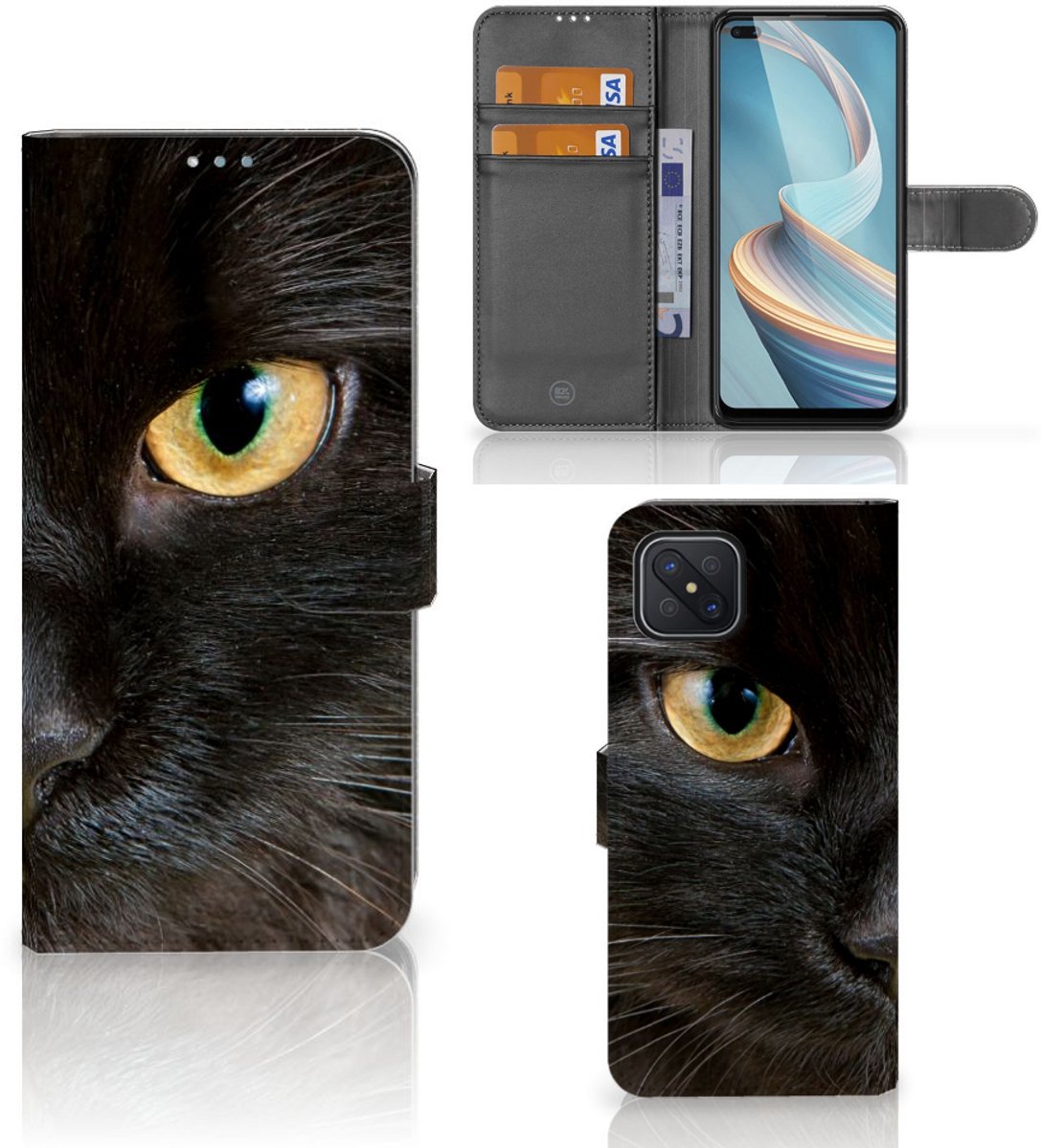 OPPO Reno4 Z Telefoonhoesje met Pasjes Zwarte Kat