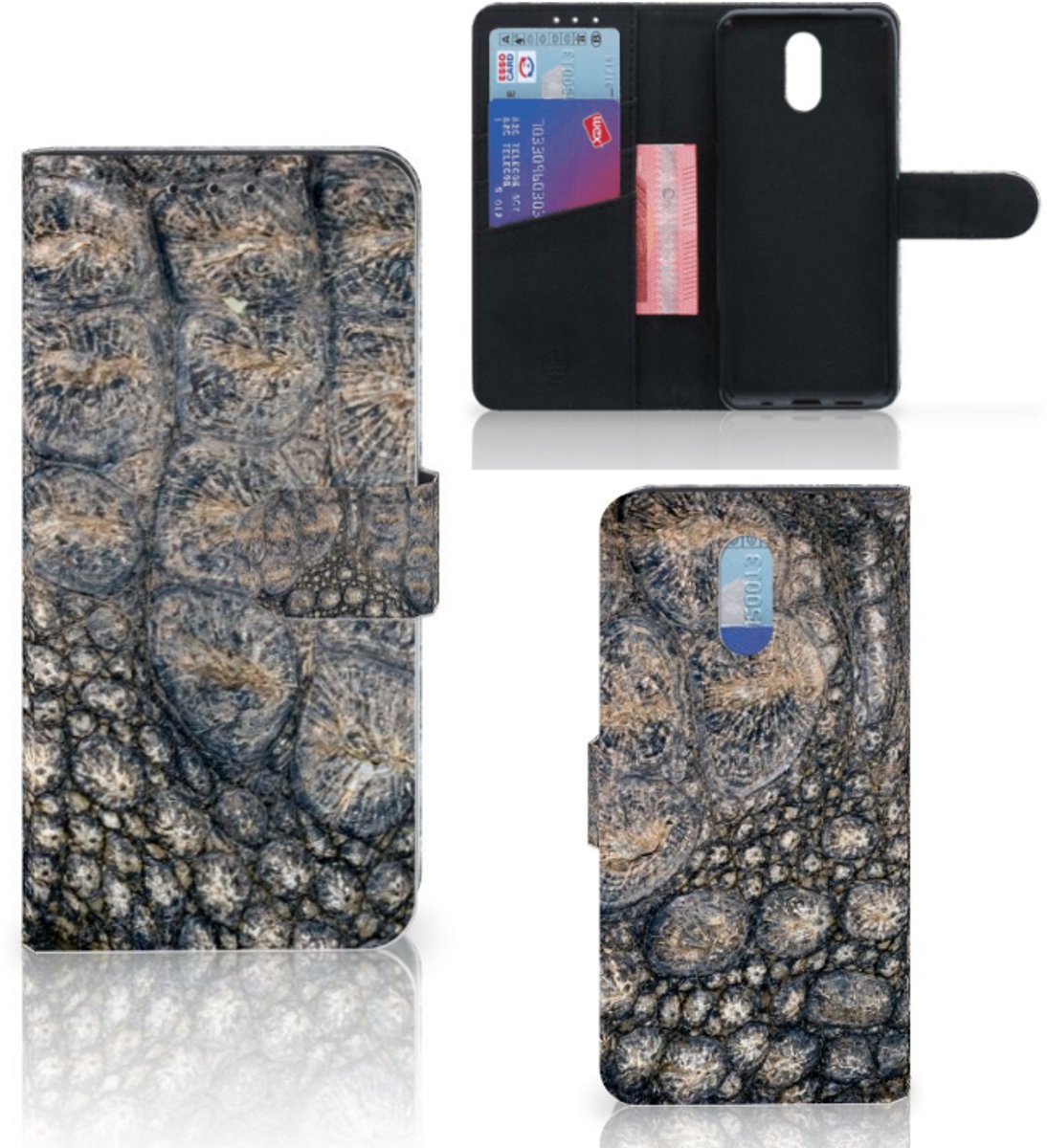 Nokia 2.3 Telefoonhoesje met Pasjes Krokodillenprint