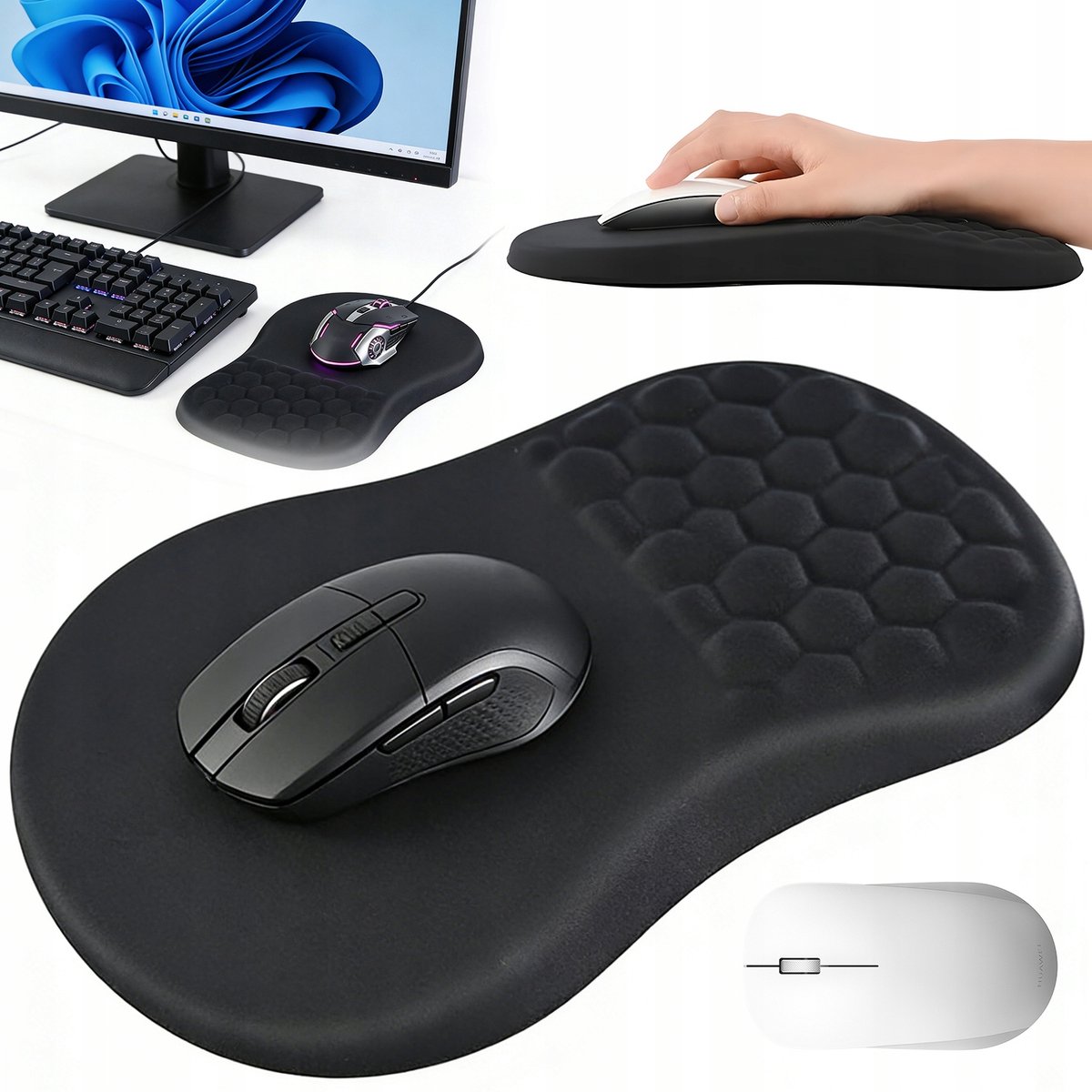 Muismat - Polssteun - Ergonomische Polssteun - 30x20x3cm - 15° Helling & Herinneringsschuim - Antislip - Voor Kantoor & Gamen