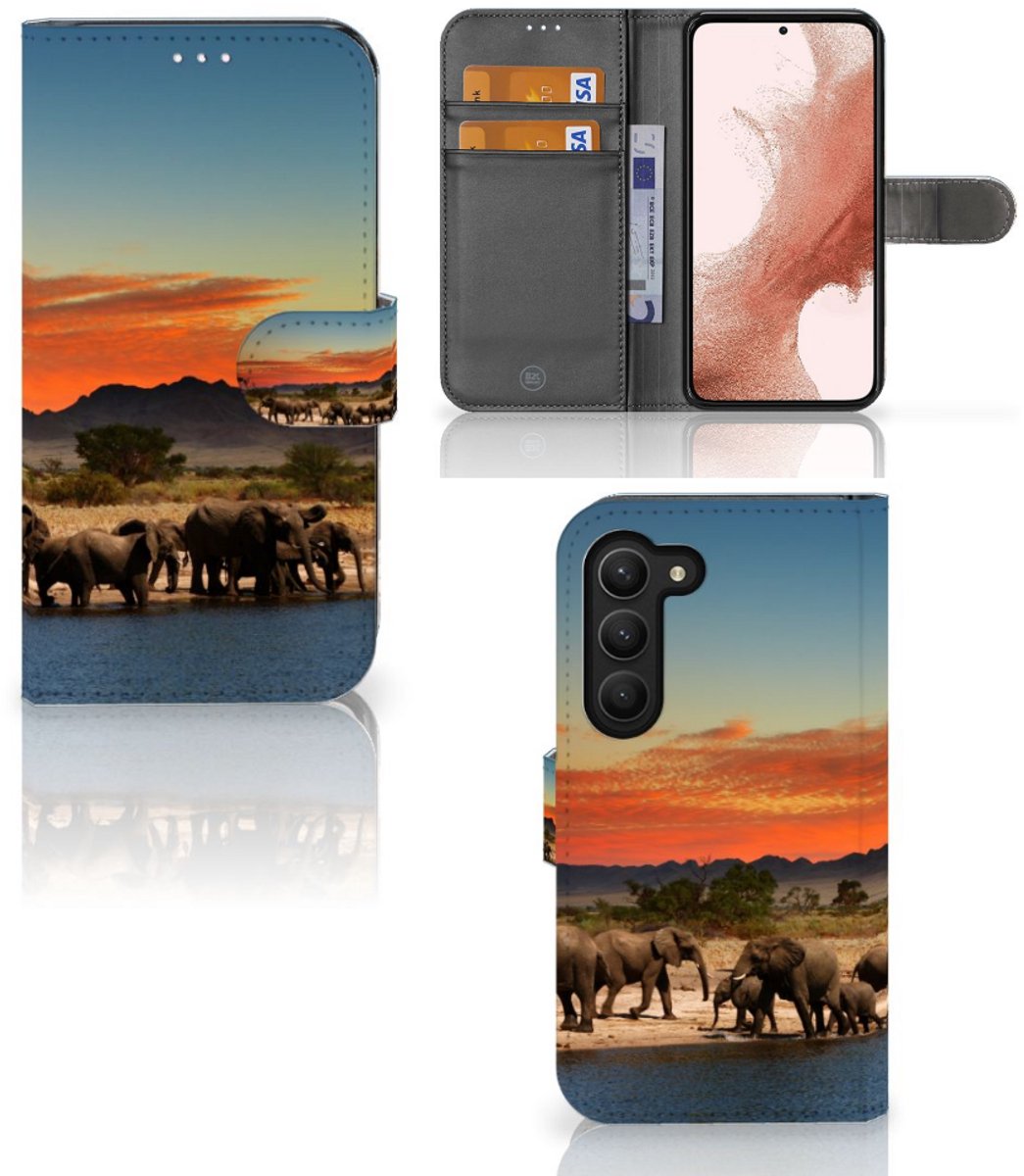 Samsung Galaxy S23 Telefoonhoesje met Pasjes Olifanten