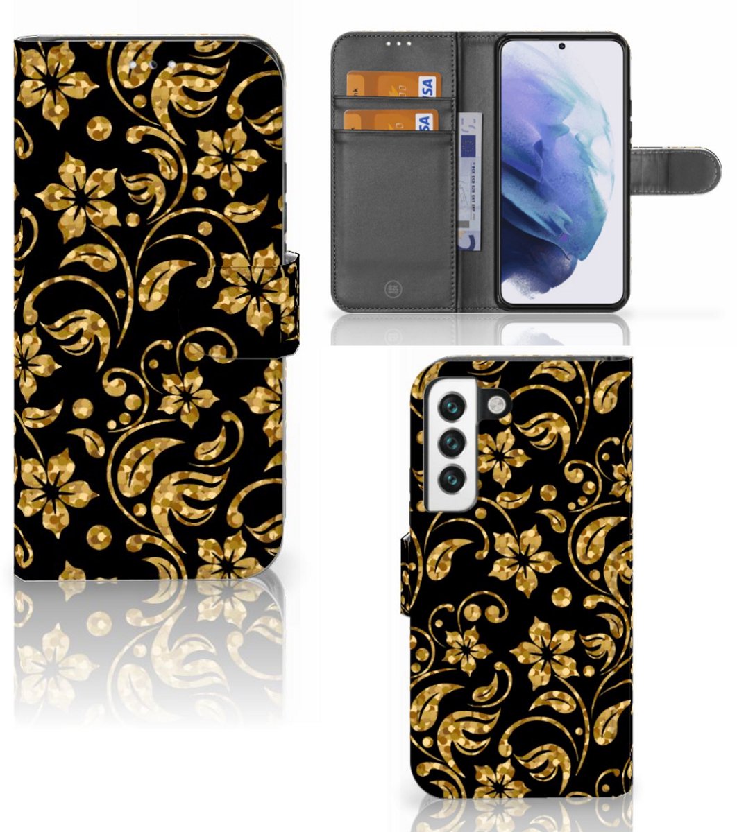 Samsung Galaxy S22 Hoesje Gouden Bloemen