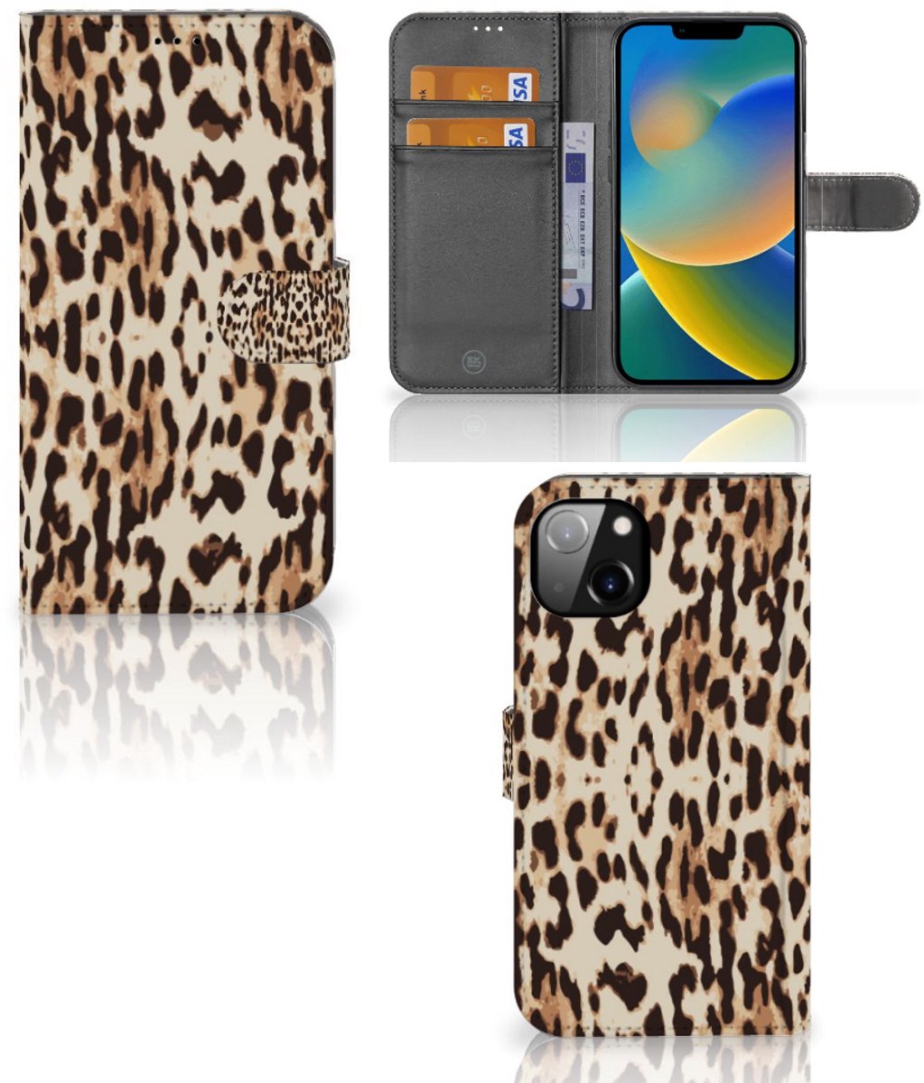 iPhone 14 Plus Telefoonhoesje met Pasjes Leopard