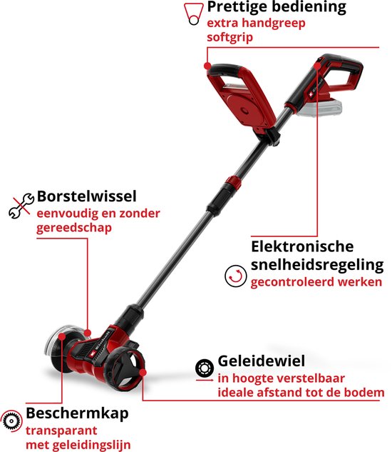 Einhell Accu Voegenreiniger GE-CC 18/110 Li E Solo - Power X-Change - 18V/Li-ion - 1500 t/min - Borsteldiameter: 11 cm - Incl. staal- en nylonborstel - Excl. accu en lader van Merkloos	 — afbeelding 2