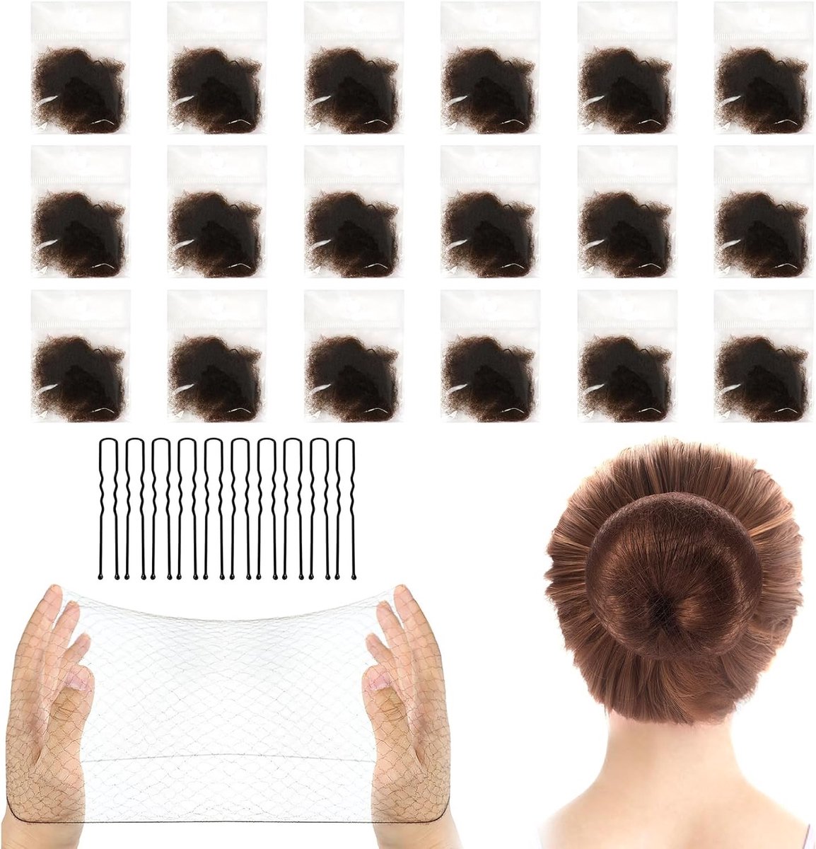 24 Stuks Onzichtbaar Haar Net met 10 Haarspelden - Elastisch Haar Net voor Buns en Haar Knopen voor Vrouwen en Meisjes