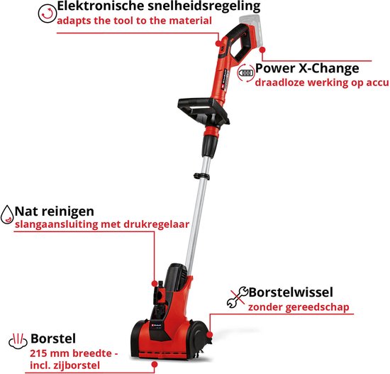 Einhell Accu Terrasreiniger PICOBELLA Li Solo - Power X-Change - 18 V/Li-ion - Geïntegreerde Tuinslangaansluiting - incl. MEDIUM-borstel - Excl. accu en lader van Merkloos	 — afbeelding 2