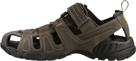 Bruine Teva sandalen met klittenbandsluiting, veters en opengewerkte zijkanten.