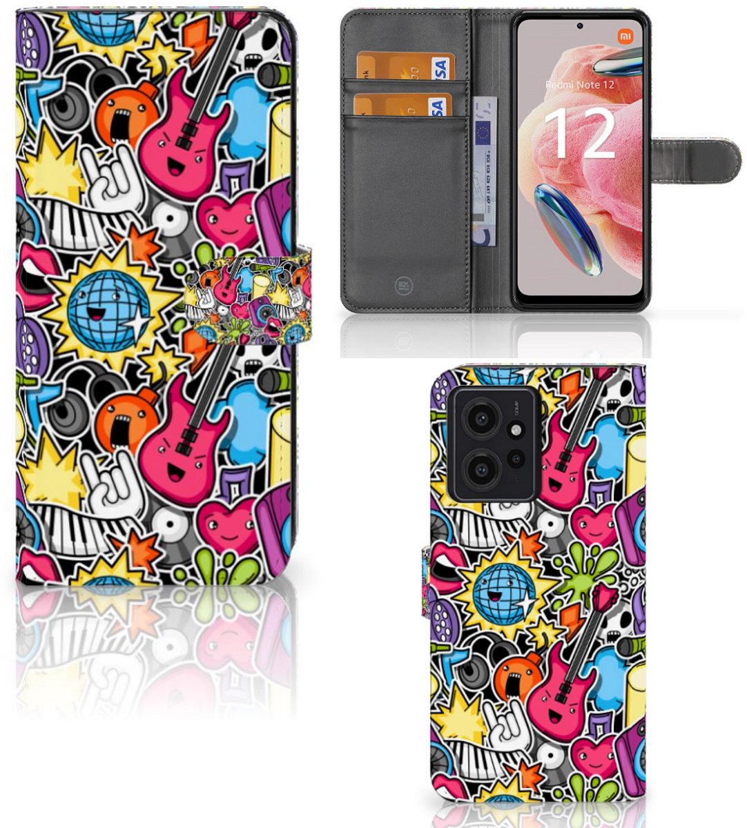 Xiaomi Redmi Note 12 4G Wallet Case met Pasjes Punk Rock