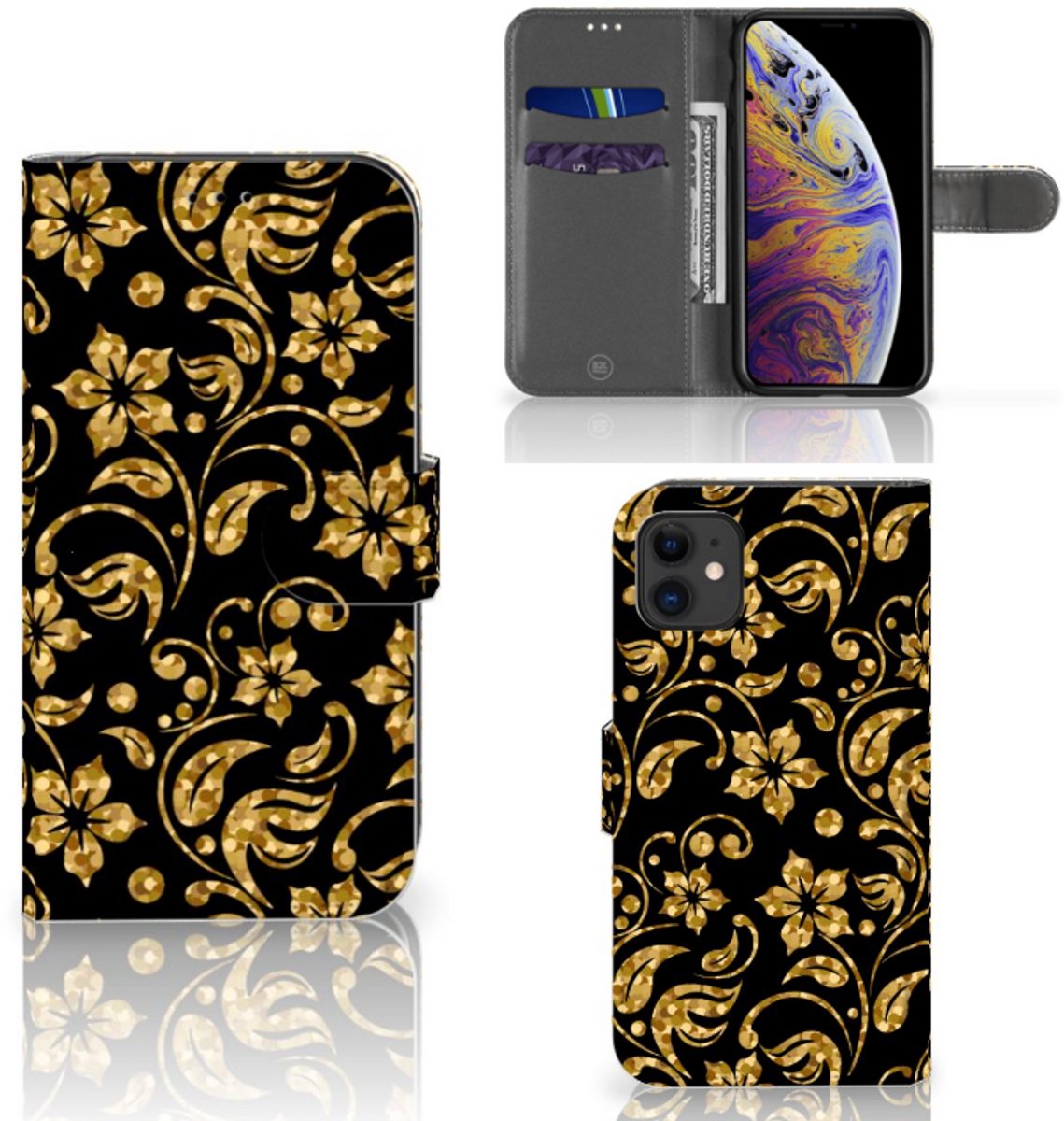 Apple iPhone 11 Hoesje Gouden Bloemen