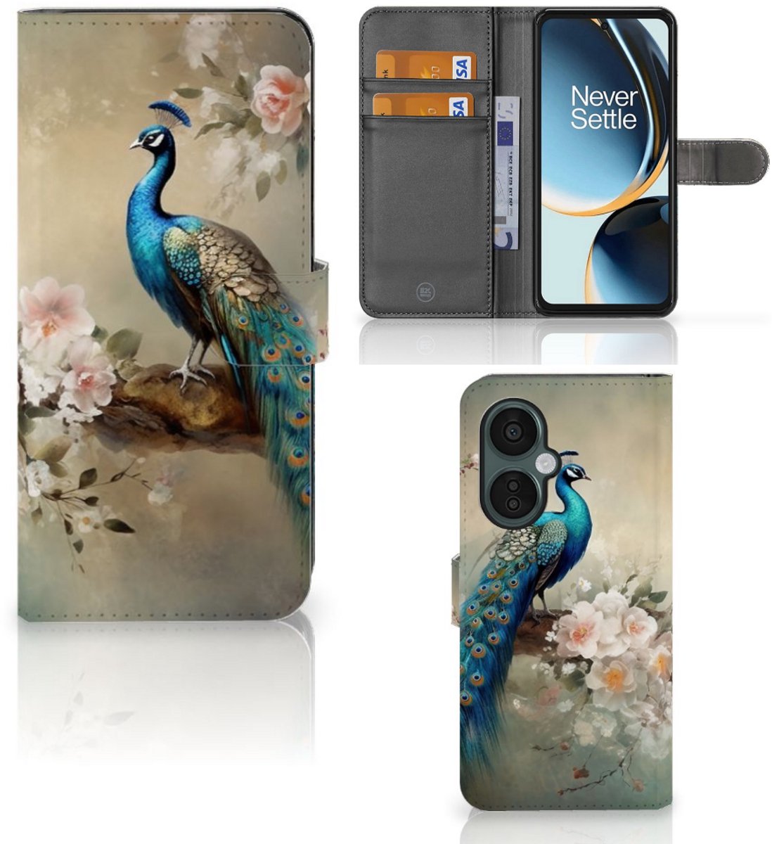 Telefoonhoesje met Pasjes voor OnePlus Nord CE 3 Lite Vintage Pauwen